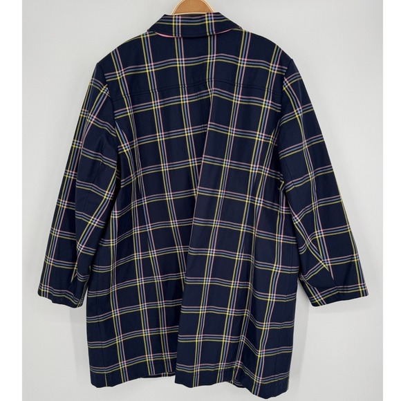 Talbots Plaid Mac Coat Jacket Size 3X Navy Pink Yellow A-Line Classic Outerwear - Picture 7 of 12